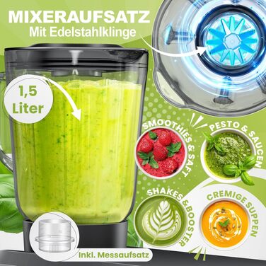 Кухонна машина KESSER 3в1 з м'ясорубкою та міксером, 1500Вт, чаша 5.5л, планетарний міксер для випічки та готування, антрацит