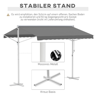 Outsunny Standmarkise Gartenmarkise 3x3м з відкидним плечем та ручкою, сіра терасна маркіза для захисту від сонця та відпочинку