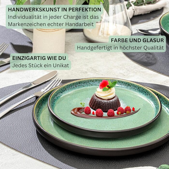 Набір десертних тарілок Sänger Greenwich, 6 шт., кераміка, зелений колір, для 6 осіб, стійкий до миття в посудомийній машині та мікрохвильовій печі