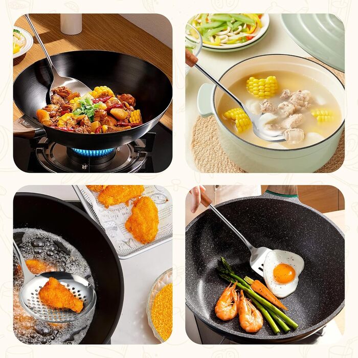 Набір кухонних лопаток та ложок Kellet з нержавіючої сталі 304, 36.2-38.1 см (4 шт., сріблястий)