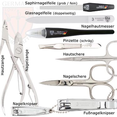 Набір для манікюру DREI SCHWERTER 'Spezia' 10 предметів | Німецький бренд | У футлярі з червоного шкірозамінника | Манікюрний набір для подорожей