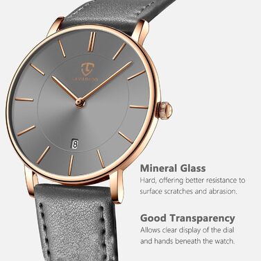 Жіночий аналоговий кварцовий годинник Flache з датою, шкіряним/силіконовим ремінцем, 39 мм, сірий колір