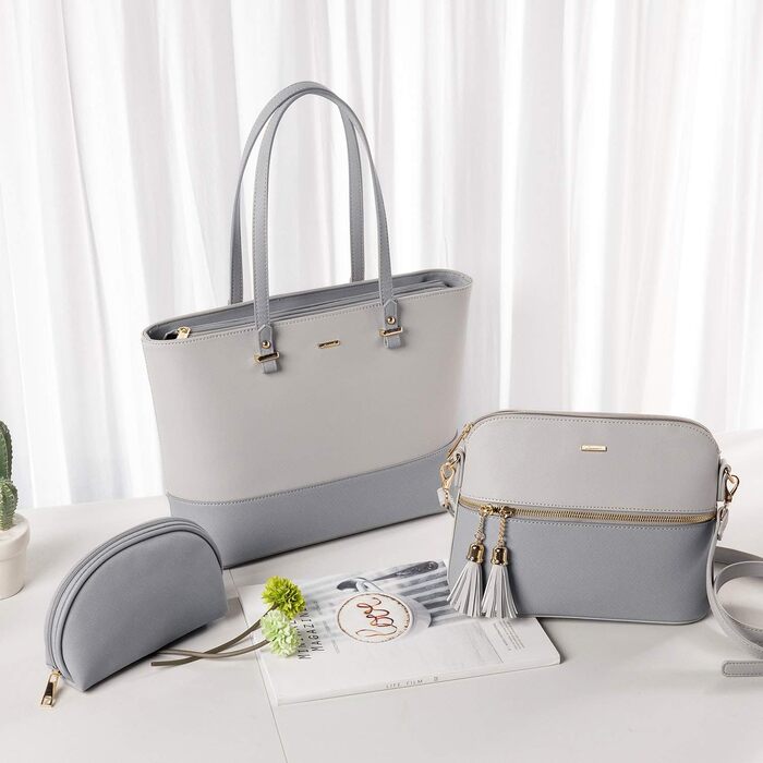 Сумка жіноча LOVEVOOK шопер, комплект 3 в 1, шкіра, сіро-темно-сіра