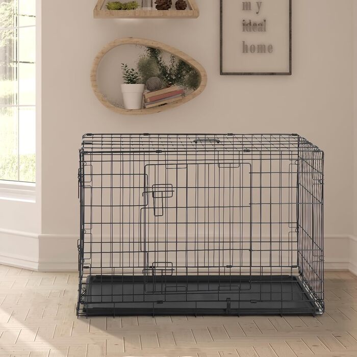 Складана переноска для собак з двома дверцятами, авто-переноска з піддоном, чорна