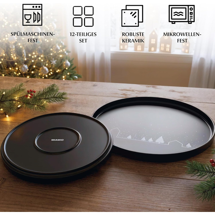 Набір чашок Miamio на Новий Рік, 4 шт, 500 мл, чорні / Кавові чашки на Різдво, мінімалістичний зимовий мотив, подарунок на Новий Рік, безпечні для миття в посудомийній машині та використання в мікрохвильовці – Vinter Collection (12 шт)