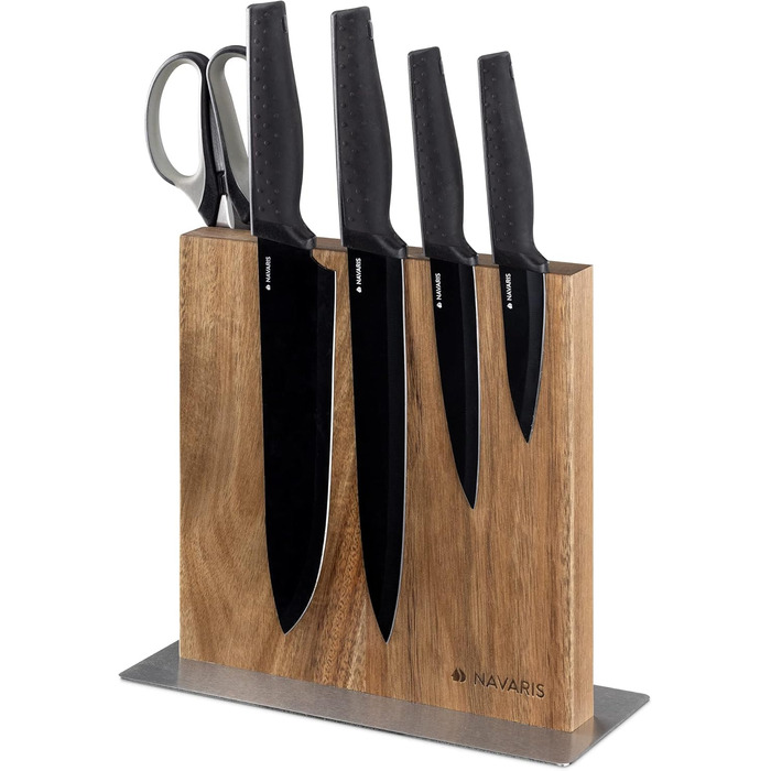 Navaris Double-Sided Magnetic Knife Holder made of Acacia - Magnetic Knife Block, Knife Board, Double-Sided Magnet Holder - Knife Holder, Wood, Unfurnished