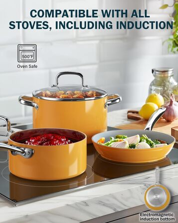 Набір посуду Cook N Home 10 предметів, антипригарне покриття, індукційне, з нержавіючої сталі, жовтий