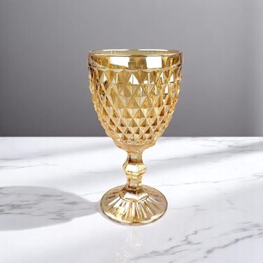 Набір з 6 вінтажних кольорових келихів для вина та напоїв з діамантовим візерунком (Netz Gold-Glanz), келихи Long Drink, коктейльні келихи з тисненням, склянка, келих для вина, склянка для води, склянки-кубки позолочені блискучі