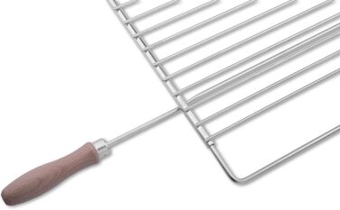 FVLFIL Deos-Grill Stainless Steel Grill Grate with Adjustable Width 55-65X37cm made of European Stainless Steel with Wooden Handles, Adjustable Grill Grate, Extendable Grill Grate