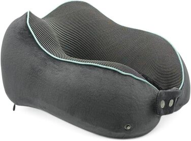 Подушка для шиї FS для літака та авто – Memory Foam з 360° підтримкою шиї – Регульована з кнопками – Дихаючий, м'який чохол – з мішечком – Сіра