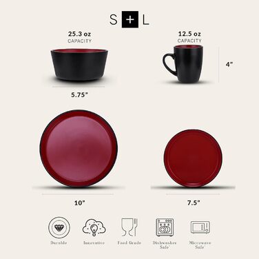 Набір посуду Stone Lain Albie Steinzeug 16 шт. (32 шт. - на 8 осіб), рожевий, чорний, сучасний дизайн