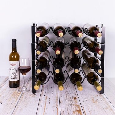 4-Tier Stackable Wine Rack, 3-in-1 Bottle Rack for 16 Bottles, Can Be Used Separately or Stacked Metal Wine Bottle Rack, Freestanding Wine Storage Rack for Cabinet Pantry (Black)