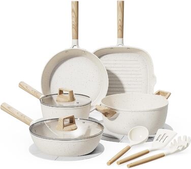 Набір посуду 14 предметів з антипригарним покриттям, преміум-кераміка, для індукційних плит, без PFOA, PTFE, PFAS, з аксесуарами