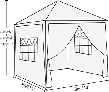 CLIPOP Pop Up Pavilion 3 x 3 m, Outdoor Folding Pavilion with 4 Side Walls and Carry Bag, UV Protection Garden Pavilion for Wedding, Outdoors, Camping, Beach