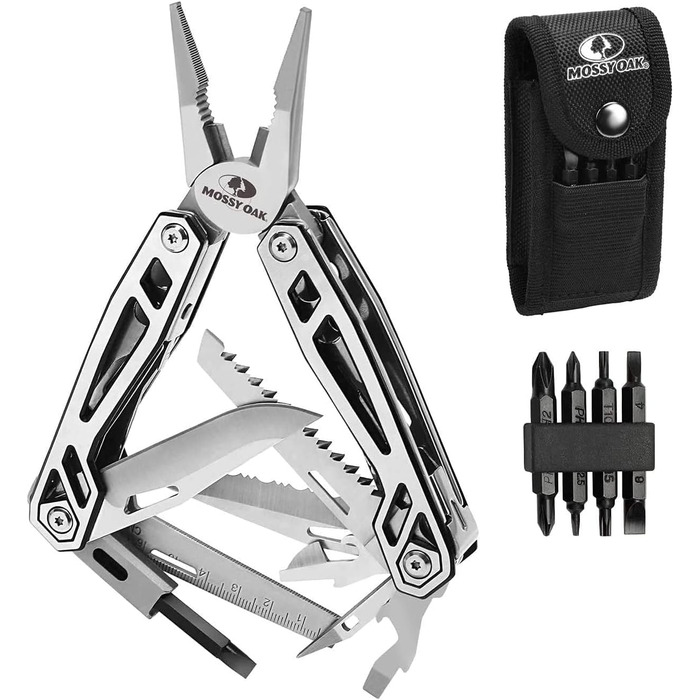 Mossy Oak 21-in-1 Multi-Tool - Stainless Steel Pocket Knife & Multi-Function Tool for Camping, Hiking & Repair - Includes Pouch