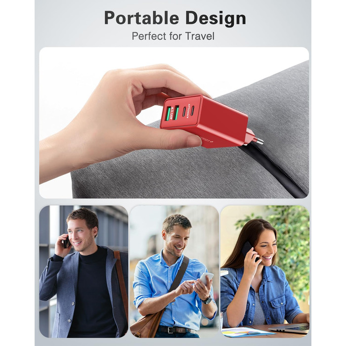 Мережевий адаптер USB C 40W з 4 портами, швидка зарядка, універсальний зарядний пристрій для iPhone, iPad, Samsung та інших телефонів (білий/червоний)