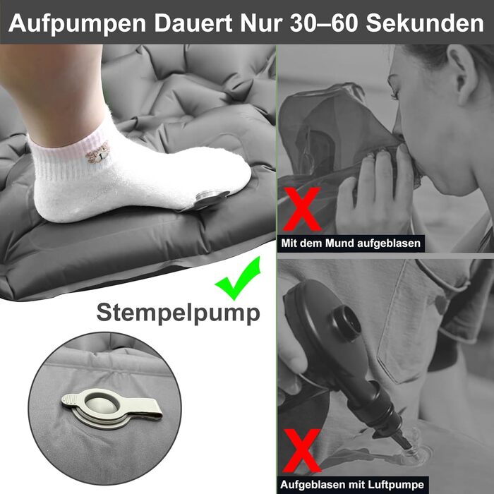 Килимок для кемпінгу Youxiu самонадувний, ультралегкий, сірий. Підходить для подорожей, піших прогулянок, наметів. Водостійкий, з насосом.