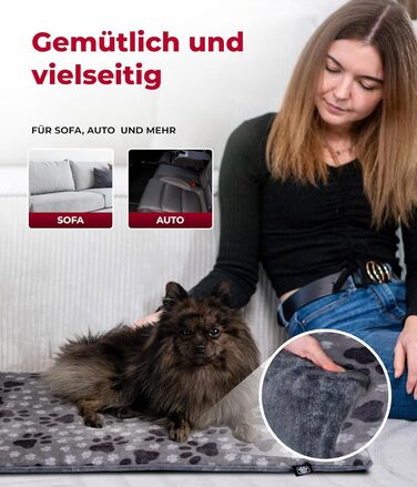 Підстилка для собак XS (45x65 см) – двостороння та зручна з наповнювачем 3 см – ідеальна для дивану, авто та переноски – лапка сірого кольору, Made in Germany 45 x 65 см, сіра лапка