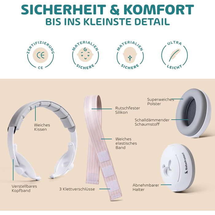 Навушники для захисту від шуму для дітей та немовлят 2-в-1 - комфортні навушники для сну, подорожей та заходів (до 4 років) - бежевий