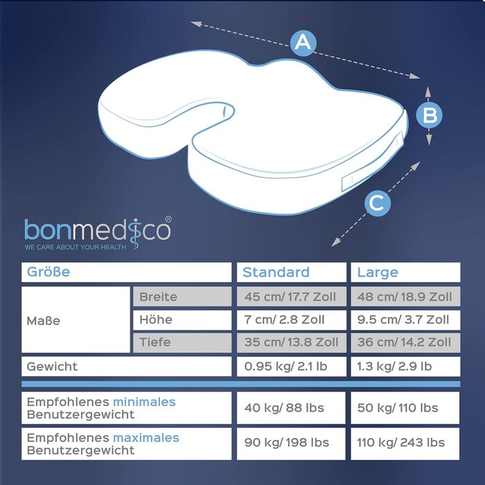 Ортопедична подушка для сидіння Bonmedico з Memory Foam Gel - для авто, офісу, інвалідного візка. Чорний велюр (Стандарт)