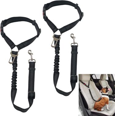 Автомобільні ремені безпеки для собак, 2 шт., кріплення на підголівник, регульовані, міцні, з пряжкою, для безпеки тварин (чорний)