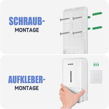AIKE AK1006 800ML Soap Dispenser Wall Mount No Drilling, Manual Wall Soap Dispenser Made of Plastic, Liquid Soap Dispenser for Public Use, White