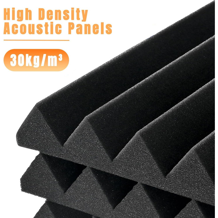 Акустичні панелі зі звукопоглинаючого поролону самоклеючі, 48 шт, пірамідні панелі для шумоізоляції студії та офісу, чорні, 30x30x2.5 см
