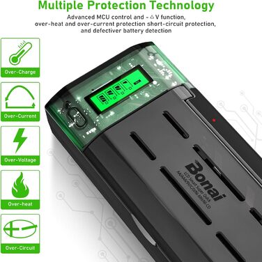 Інтелектуальний зарядний пристрій BONAI для акумуляторів AA/AAA/SC/C/D NI-MH з LCD дисплеєм та функцією розряду, універсальний, швидка зарядка