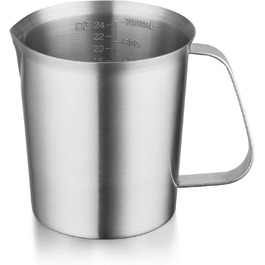 CURTA stainless steel measuring cup, 700 ml measuring cup, milk frothing cup, with markings for ml, oz, and cup.