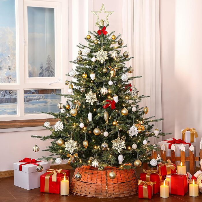 Набір прикрас для ялинки Shareconn: 106 шт. у 24 кольорах, міцні ялинкові кулі, декор для ялинки, святкування, весілля (шампань-золото та білий)