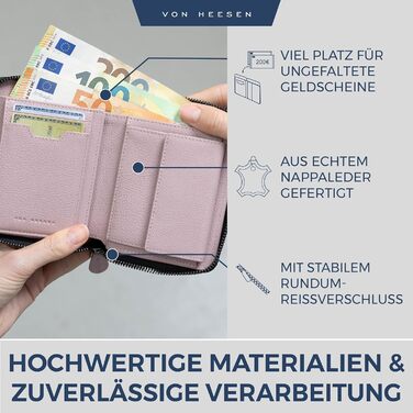 Шкіряний гаманець VON HEESEN з RFID-захистом, для чоловіків і жінок, з монетницею, лаванда
