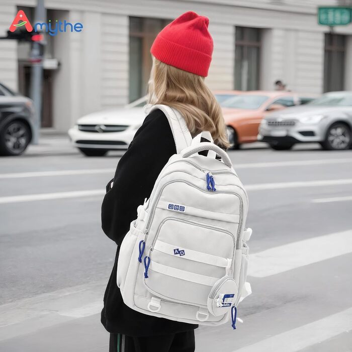 Шкільний рюкзак для дівчаток-підлітків, водонепроникний, легкий, великого об'єму, модний рюкзак для школи або подорожей (світло-сірий)