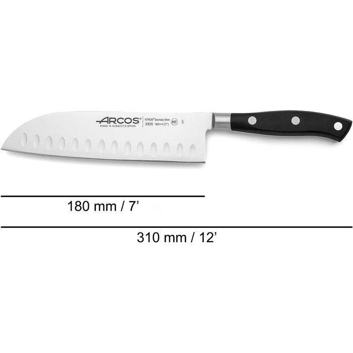 Ніж Santoku Arcos Riviera 180 мм з нержавіючої сталі з титаном, чорний | Іспанський ніж для кухні