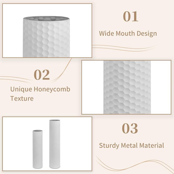 Large Floor Vase: 70/55 cm Tall Floor Vase Set of 2 Metal Floor Vase for Living Room Modern Honeycomb Floor Vase Large Vases for Floor for Dining Room Bedroom Corner Hall Office (White)