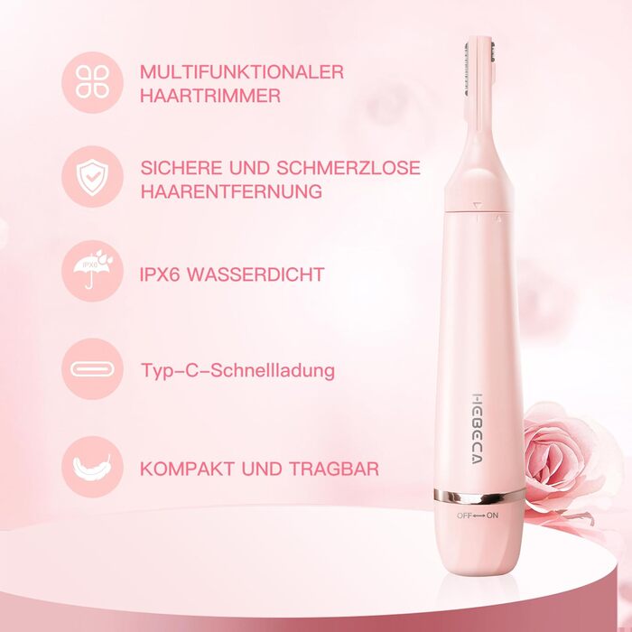 Електричний триммер для обличчя 3-в-1 для жінок: триммер для брів, для гоління та видалення волосся. Вологостійкий, портативний, рожевий.