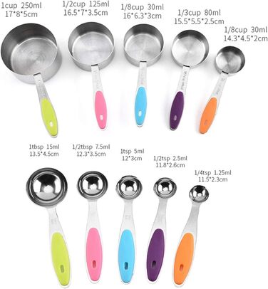 FBHappiness Measuring Spoon Set, Stainless Steel Measuring Spoon, Measuring Cup, 10-Piece Set with Scale, Measuring Spoon for Coffee Aroma, Baking Tool (Color: Multicolor, Size: 10 Pieces) (Multicolor, 10 Pieces)