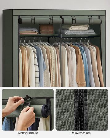 SONGMICS Storage Cabinet, Portable, with Hanging Rod, Foldable, Wardrobe, Bedroom, Office, 140 x 43 x 174 cm, RYG02GY (Beige Green)