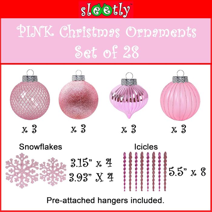 Набір прикрас для ялинки SLEETLY 28 шт. Біле золото: кулі, льодинки та сніжинки. Стійкі пластикові орнаменти для святкового декору