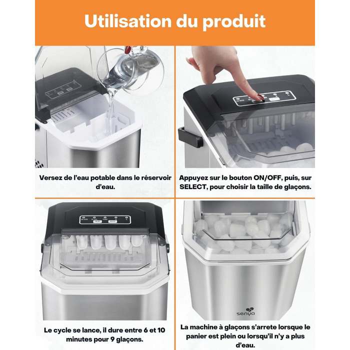 Машина для приготування льоду SENYA – 2 розміри кубиків, 12 кг/24 год, бак 1,3 л, LED-дисплей, інфрачервоне виявлення, нержавіюча сталь