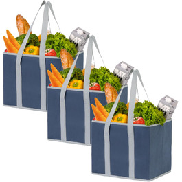 23.5 Liter Large Collapsible Shopping Bag, Folding Boxes with Reinforced Bottom, Reusable Shopping Bags, Holds Up To 15 kg Shopping Bag (3-Pack) (Dark Blue)