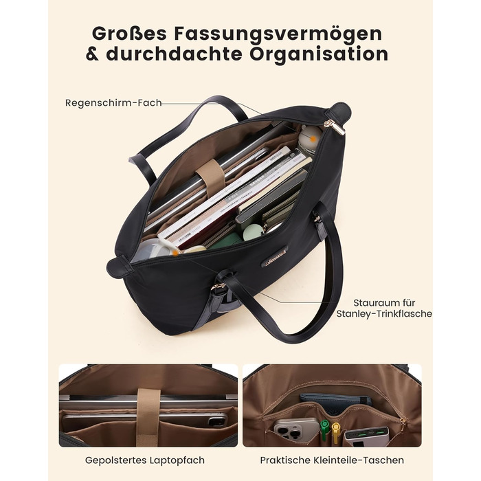 Сумка для ноутбука LOVEVOOK жіноча велика шопер для роботи, університету, школи, чорна, 15.6 дюймів