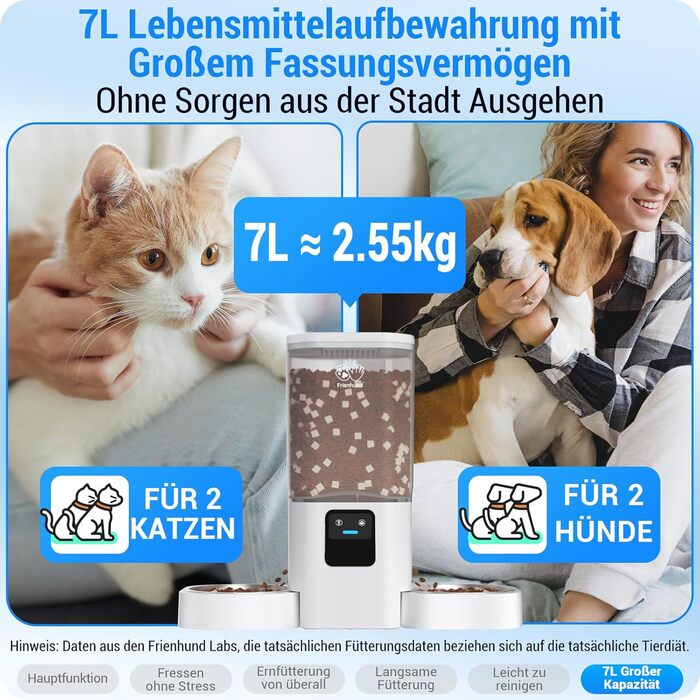 Автоматичний годівниця для котів Frienhund 5G WiFi з APP, 7L, повільний дозатор, сумісна з Alexa, для легкої очистки, білий колір