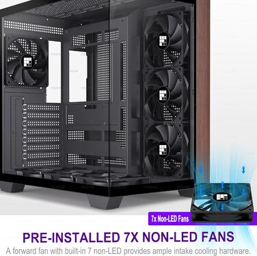 Корпус ПК FOIFKIN M09 ATX з дерев'яною передньою панеллю з горіха, без RGB вентиляторів, Type-C, чорний, Mid-Tower для ігор