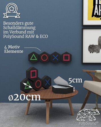 Акустичні 3D-панелі PolySound ECO гексагон, самоклеючі звукопоглинаючі шестикутні панелі для офісу, геймінгу та дому, набір 9 шт (3-10 см), PS Motiv