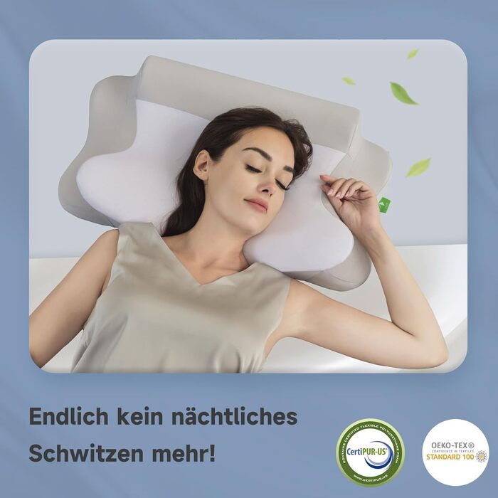Подушка для шиї Z-hom з Memory Foam, ергономічна подушка для сну на спині, боці та животі (60 x 39 x 10/12 см)