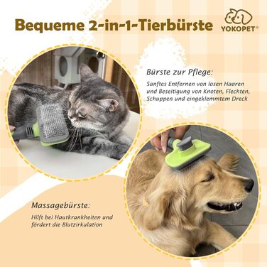 Щітка для собак та котів, видалення підшерстка, самоочисна щітка для довгої та короткої шерсті, видалення шерсті з однією кнопкою (зелена)