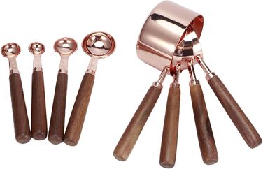 8-Piece Measuring Cup and Spoon Set, Baking Measuring Cups, Spoons with Wooden Handles, Cups and Spoons, Accurate Measuring Spoon for Measuring Dry and Liquid Ingredients