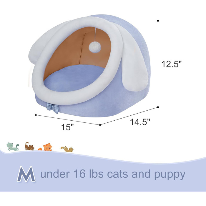 Квіткова хатинка для котів Jiupety, ліжечко-печера для котів, котяче ліжко-печера M (38x37x32 см), будиночок для котів з неслизьким дном, котячий кошик з пральною знімною подушкою, зелений, зелений жаб (M, блакитний)