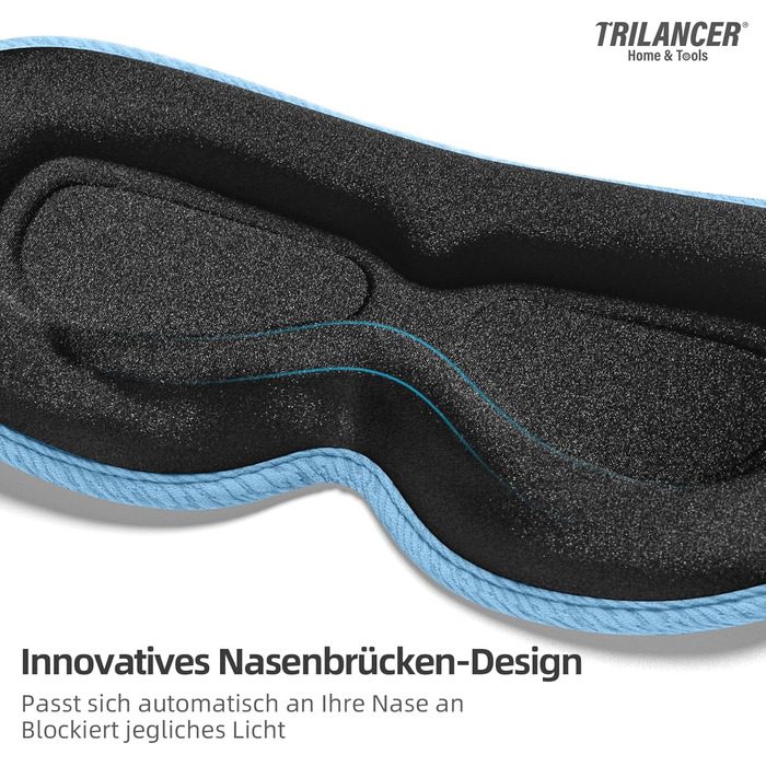 Маска для сну Trilancer з блокуванням світла 99.99%, 3D дизайн, комфортна для бічних снів, для відпочинку, медитації, подорожей та сну (Блакитна)