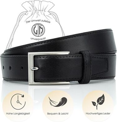 Чоловічий шкіряний ремінь Lindenmann, ширина 35 мм, чорний, повноецінний, розмір 110 см, довжина 125 см, W 43.3 XL